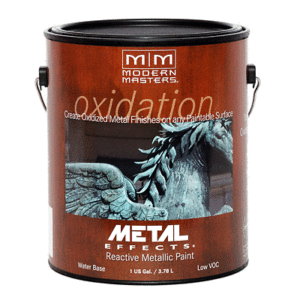 Metal Effects Bronze is a dark, weathered bronze colour that reacts with the green or blue patina activators (sold seperately) to develop patinas on the painted surface.