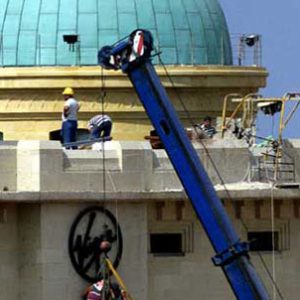 Modern Masters Copper Paint and Green Activator Applied to Building Dome - This is paint, not copper cladding!