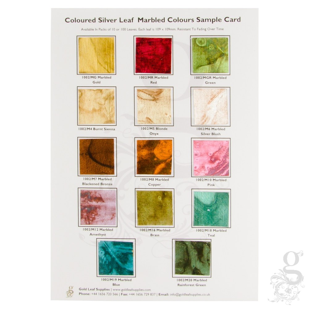 Coloured Silver Leaf Marble Colours Sample Card